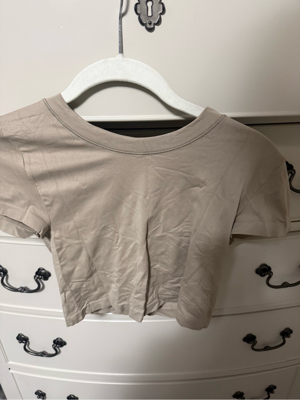 Aritzia Cropped Short Sleeve Crewneck Top - Taupe